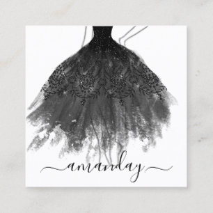 Glitzer-Dress-Logo QR Grau Schwarz Quadratische Visitenkarte