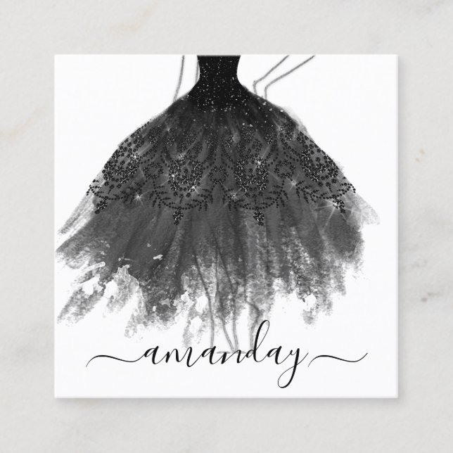 Glitzer-Dress-Logo QR Grau Schwarz Quadratische Visitenkarte (Vorderseite)