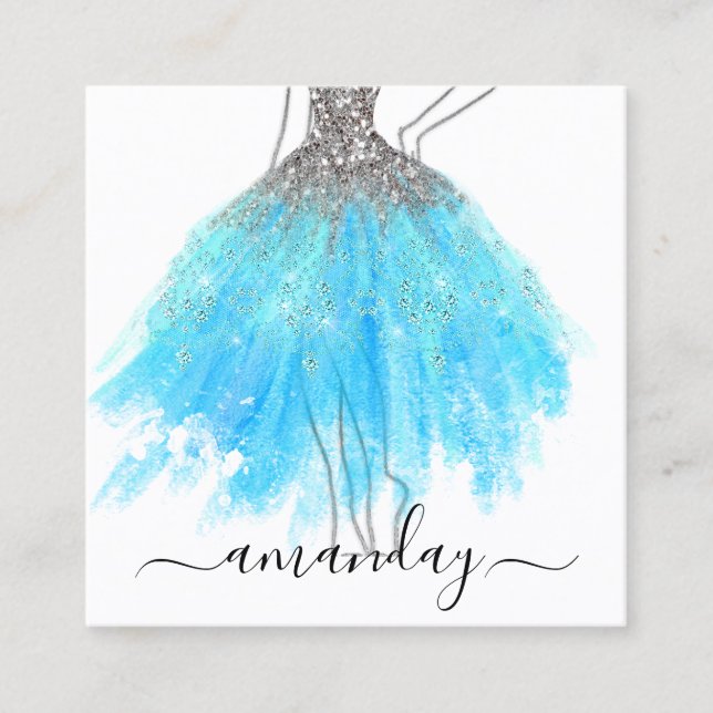 Glitzer-Dress-Logo QR Gray Blue Designer Designer Quadratische Visitenkarte (Vorderseite)