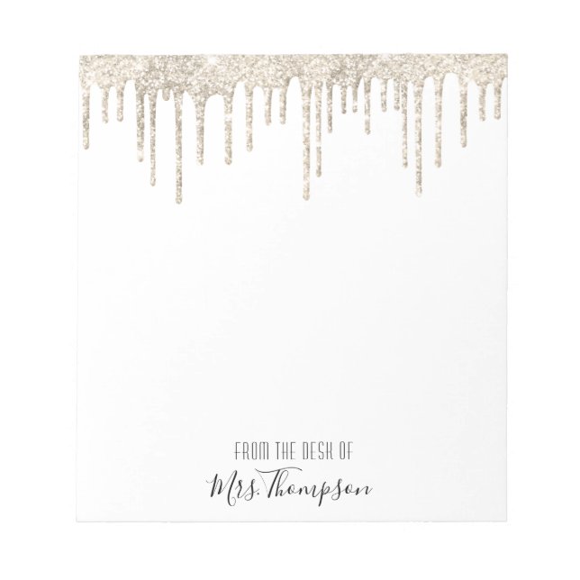 Glitzer Drippings Gold White Name Script Glam Notizblock (Vorderseite)