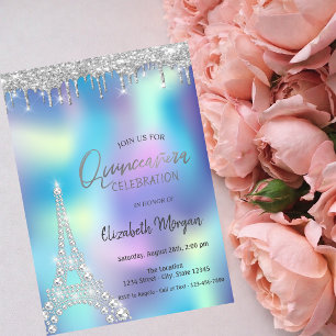 Glitzer Drop Diamonds Eiffelturm Quinceanera Einladung