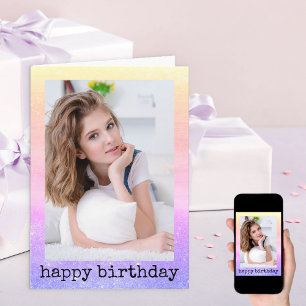 Glitzer Dust Unicorn Rainbow Girly Foto Geburtstag Karte