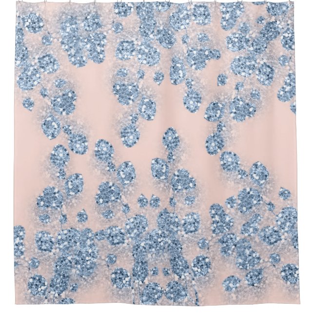 Glitzer Dusty Blue Floral MIRLY Elegante Rose Duschvorhang (Vorderseite)