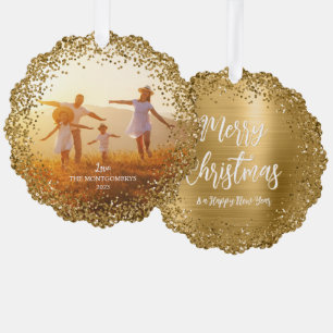 Glitzer Edge Family Foto Frohe Weihnachten Ornament Karte