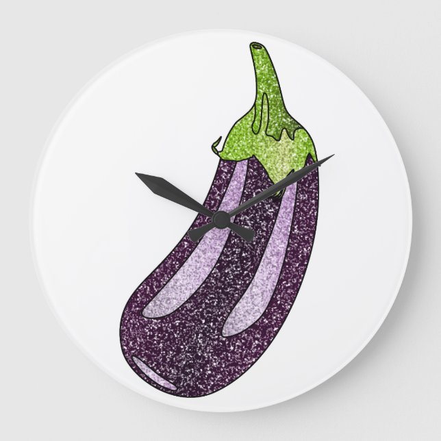 Glitzer Eggplant Große Wanduhr (Vorderseite)