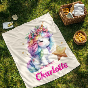 Glitzer Einhorn magische Sterncreme Fleecedecke