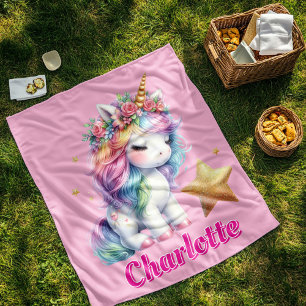 Glitzer Einhorn magischer Stern rosa Fleecedecke