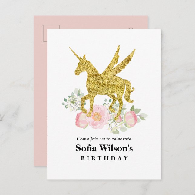 Glitzer Einhorn-Party Einladung (Vorne/Hinten)