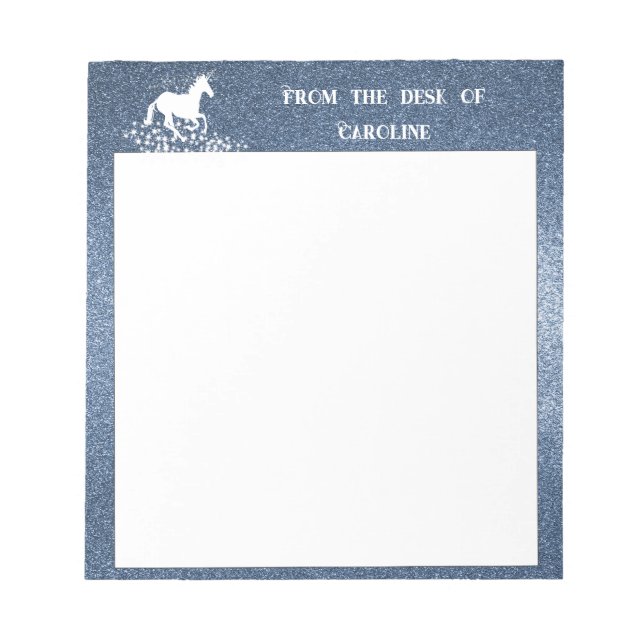 Glitzer Einhorn und Sterne | Blue Notepad Notizblock (Vorderseite)