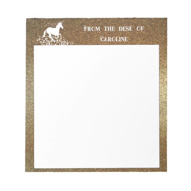 Glitzer Einhorn und Sterne | Gold Notepad Notizblock (Vorderseite)
