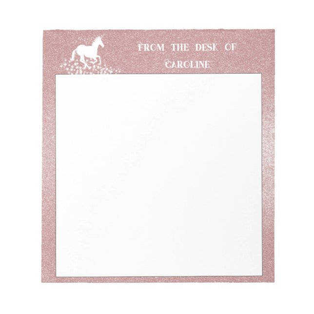 Glitzer Einhorn und Sterne | Pink Notepad Notizblock (Vorderseite)