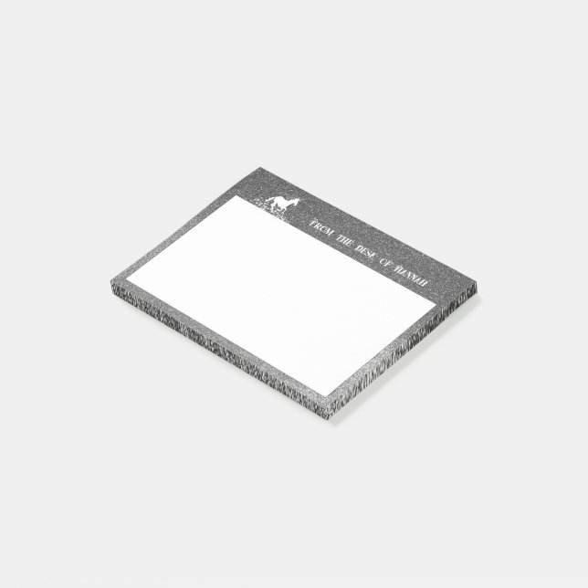 Glitzer Einhorn und Sterne | Silver Notes Post-it Klebezettel (angewinkelt)
