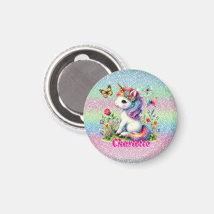 Glitzer Einhorn Wiese Wildblumen Magnet