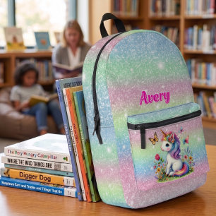 Glitzer Einhorn Wiesenblumen Bedruckter Rucksack