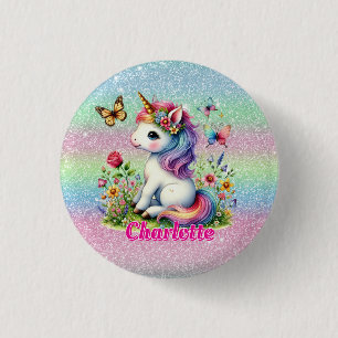 Glitzer Einhornwiese Wildblumen Button