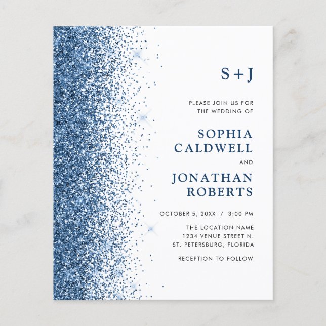 Glitzer-Einladung für eine Einmongramm-Hochzeit (Vorderseite)