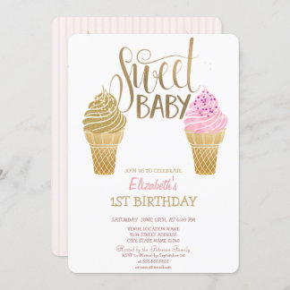 Glitzer Eiscreme Makaroons gestreift Geburtstag Einladung