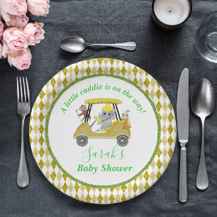 Glitzer Elefant & Affe Golf Baby Shower Geschenkrü Pappteller