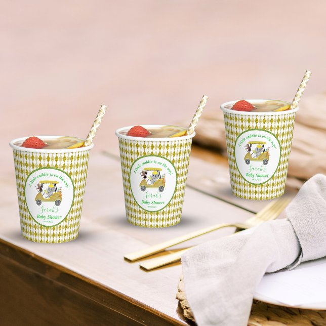 Glitzer Elephant & Monkey Golf Baby Dusche Rückfah Pappbecher (Von Creator hochgeladen)