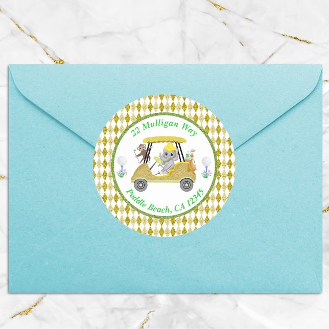 Glitzer Elephant & Monkey Golf Baby Dusche Rückfah Runder Aufkleber (Von Creator hochgeladen)