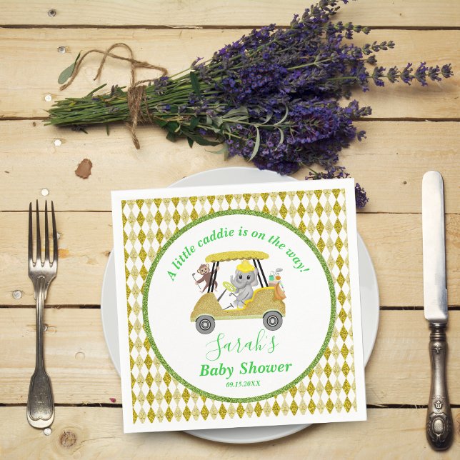 Glitzer Elephant & Monkey Golf Baby Dusche Rückfah Serviette (Von Creator hochgeladen)