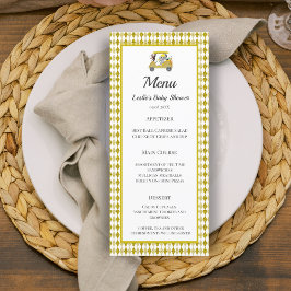 Glitzer Elephant & Monkey Golf Baby Duschmenü Menükarte