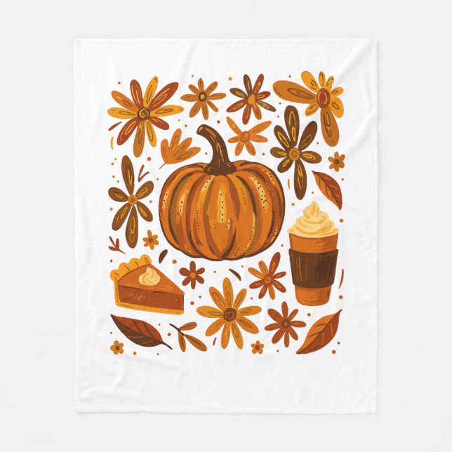 Glitzer Fall Floral Pumpkin Thankgiving Fleecedecke (Vorderseite)