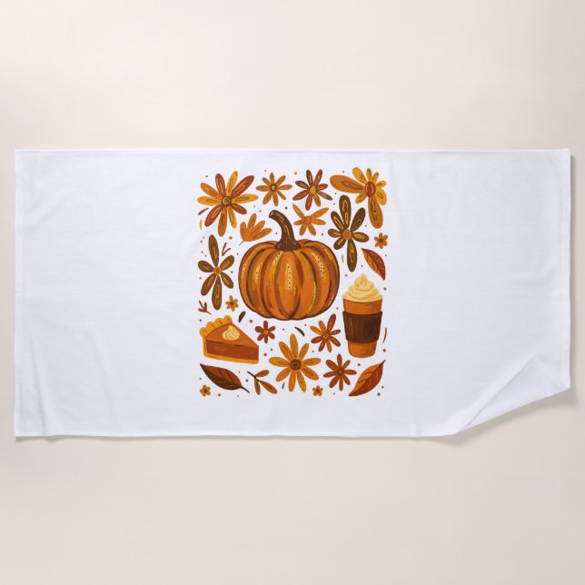 Glitzer Fall Floral Pumpkin Thankgiving Strandtuch (Vorderseite)