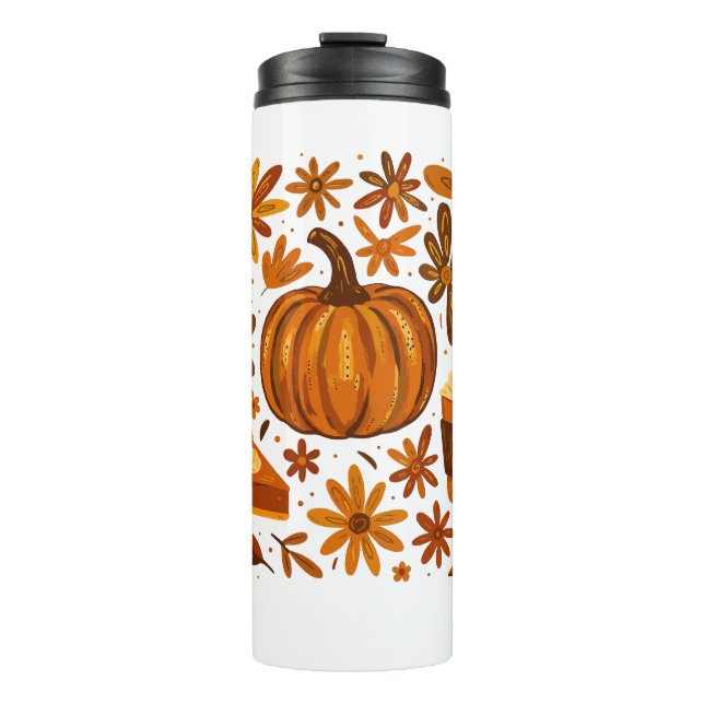 Glitzer Fall Floral Pumpkin Thankgiving Thermosbecher (Vorderseite)