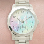 Glitzer Farbenfrohe glamouröse Hübsche Muster Armbanduhr<br><div class="desc">Ästhetischer hübscher,  schicker Glitzer Hintergrund in schönen Pastellfarben,  die Sie mit Ihrem individuellen Monogramm und/oder Namen personalisieren können.</div>