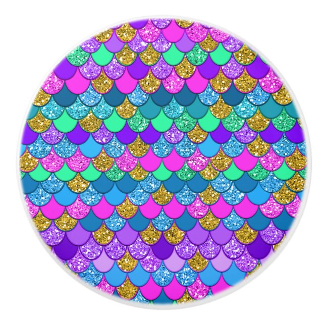 Glitzer Farbenfrohe, mehrfarbige Meerjungenskala Keramikknauf (Vorderseite)