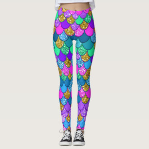 Glitzer Farbenfrohe, mehrfarbige Meerjungenskala Leggings