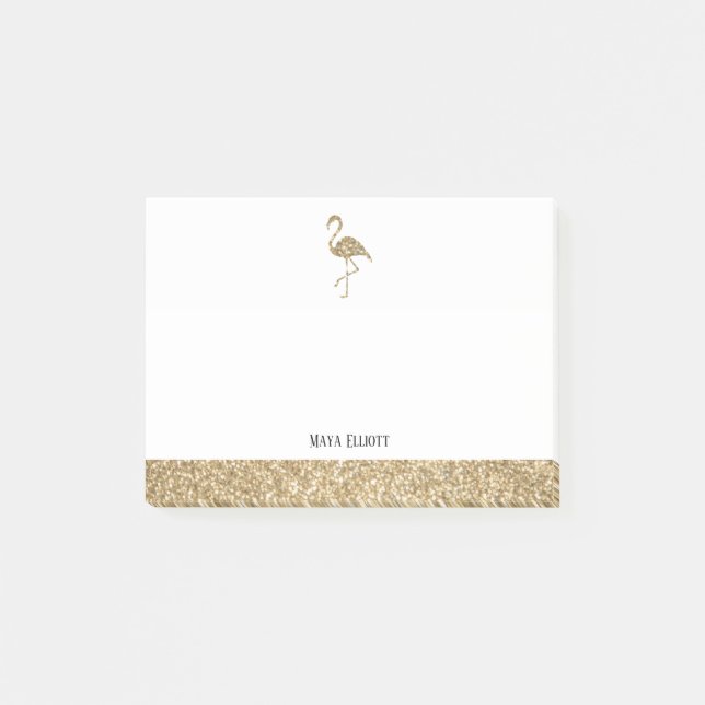 Glitzer Flamingo & Border mit weißem Imitat Post-it Klebezettel (Vorderseite)