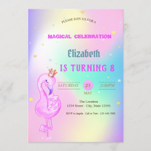 Glitzer Flamingo, Crown Ombre Holographic Birthday Einladung