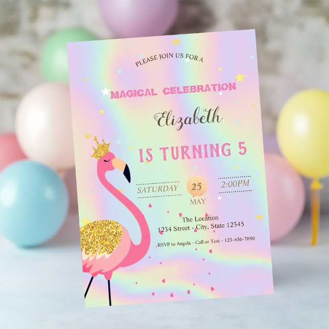 Glitzer Flamingo, holografischer Geburtstag Einladung (Von Creator hochgeladen)