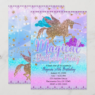 Glitzer Flying Unicorn Magical Birthday Party Einladung