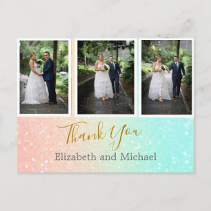 Glitzer Foto Collage Elegante Hochzeit Vielen Dank Postkarte