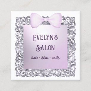 Glitzer Frame Lilac Bow Business Card Quadratische Visitenkarte