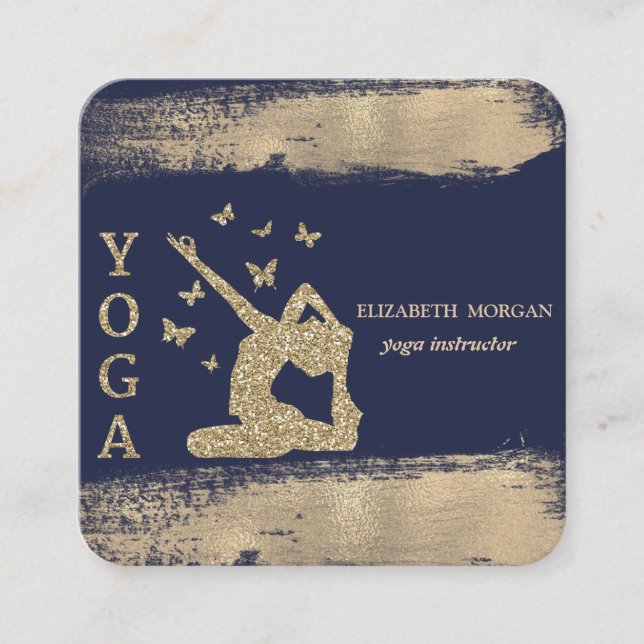 Glitzer Frauen Silhouette Imitate Gold Pinselstric Quadratische Visitenkarte (Vorderseite)