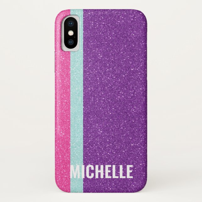 Glitzer Fuchsia Aqua Lila| Girly Lady Boss Case-Mate iPhone Hülle (Rückseite)