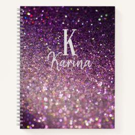 Glitzer Funkeln Monogramm Skriptname lila Rezept Notizbuch