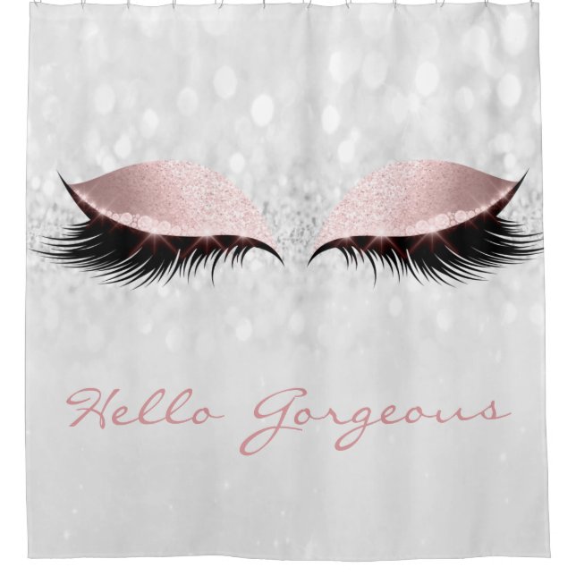 Glitzer Funkelnd Hello Gorgeous Graurosa Girly Eye Duschvorhang (Vorderseite)