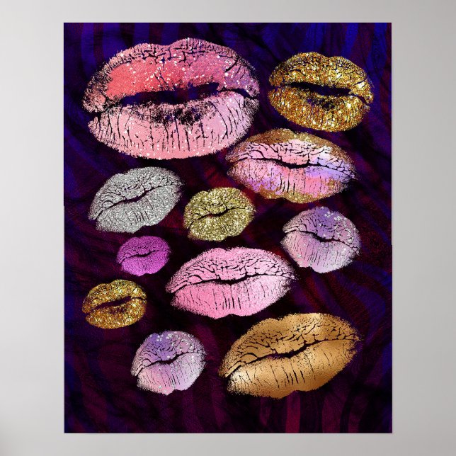 Glitzer Funkelnd Kiss Lips Beauty Makeup Trendy Poster (Vorne)