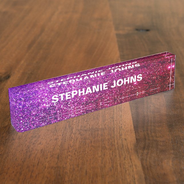 Glitzer Funkelnd Moderne, farbige Lila Ombre Girly Namensplakette (Seite)