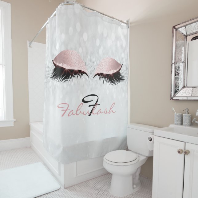 Glitzer Funkelnd Monogramm Name Grau Pink Girl Las Duschvorhang (Beispiel)