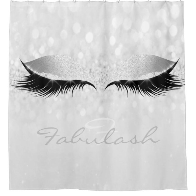 Glitzer Funkelnd Monogramm Name Silver Girly Gray Duschvorhang (Vorderseite)
