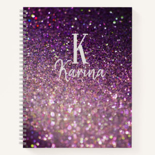 Glitzer funkelnde Monogramm-Schriftzug lila Rezept Notizbuch