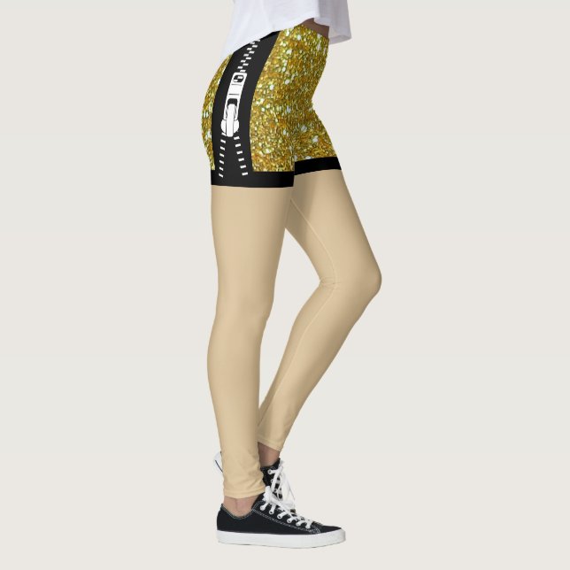 Glitzer funkelt goldfarben Einzigartiges Zipper Ch Leggings (Rechts)