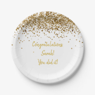 Glitzer für benutzerdefinierte White and Gold Grad Pappteller