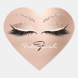 Glitzer für den weißen Monogramm Pink Gold Lashes Herz-Aufkleber